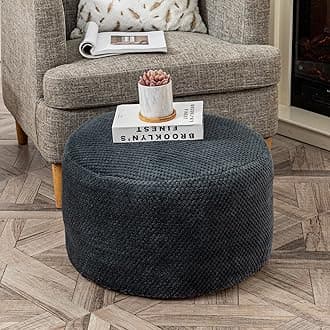 Asuprui Pouf Ottoman Unstuffed Ottoman Foot Rest No Filler Soft Foot Stool 20x20x12 Inches Fuzzy Chair Floor Pouf Chair with Storage for Living Room Bedroom Dark Gray