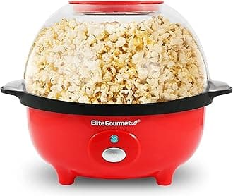 EPM330R Automatic Stirring 12-cup Popcorn Maker Popper, Hot Oil Popcorn Machine w/Measuring Cap & Built-in Reversible Serving Bowl, Great for Home Party Kids, Safety ETL Approved, Red