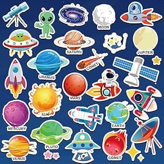 Window Clings Stickers for Kids Window Gel Clings Decals Thick Gel Clings Toddlers and Adults Classroom Home Nursery Airplane Birthday Party Supplies (Space)