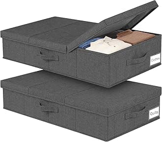 mepure UnderBed Storage, 2 Pack Storage Boxes with Lids Large Foldable Clothes Storage Box Bins W/Handle, Under Bed Storage Organiser Drawer for Clothes Blankets Shoes Toy Dolls Dark Grey