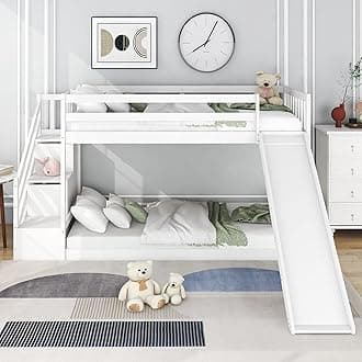 Bunk Bed with Stairs and Slide, Solid Pine Wood Frame, Children Bed with 2 Drawers in the Steps,90x190cm (White)