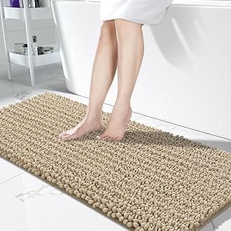 Yimobra Original Luxury Chenille Bathroom Rug Mat, 60.2 x 24 Inches, Soft Shaggy and Comfortable, Large Size, Super Absorbent and Thick, Non-Slip, Machine Washable, Perfect for Bath Room, Camel