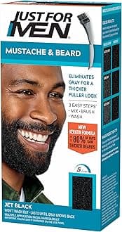 Just For Men Mustache & Beard, Beard Coloring for Gray Hair with Brush Included for Easy Application, With Biotin Aloe and Coconut Oil for Healthy Facial Hair - Jet Black, M-60, Pack of 1
