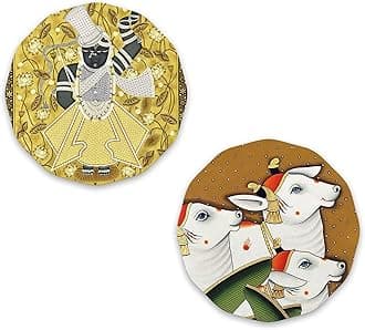 Artvibes Cow Round Shape Wooden Wall Hanging Decor | Decorative Hanging Items for Living Room | Gifts | Modern Wall Decoration Artworks for Home | Door Hanging Designer Painting Art Item (WH_8819)