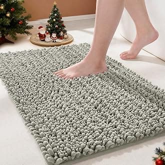 Yimobra Bathroom Rug Mat 24 x 17, Extra Soft Non Slip Absorbent Water Bath Rug, Quick Dry Machine Washable Chenille Shaggy Shower Mat, Bath Mat for Bathroom Floor, Home Decor Accessories, Sand
