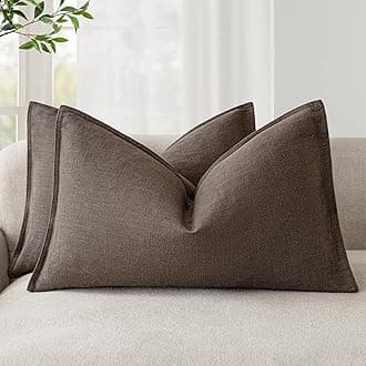 Foindtower Pack of 2, Decorative Linen Soild Throw Pillow Covers Soft Accent Cushion Case Boho Farmhouse Neutral Pillowcase for Couch Sofa Bedroom Living Room Home Decor 12 x 20 Inch Reddish Brown