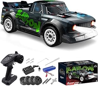 fisca 1/16 Remote Control High Speed Car, 4WD RC Drifting Racing Cars Fast 20MPH Truck 2.4Ghz Off-Road 4X4 Buggy Car Speed & Steering Control Vehicle Toy with Lights for Kids and Adults