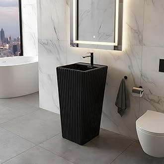 Plantex Acrylic Resin & Quartz Free Standing Wash Basin/Pedestal Wash Basin/Square Basin for Bathroom/Home/Office/Hotel - (10049, Black)