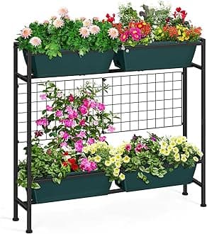OYEAL Raised Garden Bed with Legs & & Trellis 32" Tall Vertical Herb Garden Planter Indoor Outdoor Elevated Flower Beds for Gardening, Vegetables, Herbs, Patio, Balcony, Backyard, Green