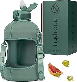 Hydracy Water Bottle with Storage Sleeve and Straw - Large Half Gallon 2.3 Litres BPA Free Motivational Water Bottle with Time Marker -Leak Proof Gym Bottle -Ideal for Fitness or Sports & Outdoors