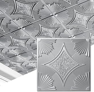 Art3d Drop Ceiling Tiles 24x24 in Argent Silver (12-Pack, 48 Sq.ft), 3D Wainscoting Panels Glue Up 2x2