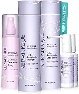 Keranique Hair Growth Products Set - 2% Minoxidil Keranique Hair Regrowth Treatment for Women - Deep Hydrating Shampoo and Conditioner - Hair Thickening & Volumizing Spray - Hair Loss Treatment System