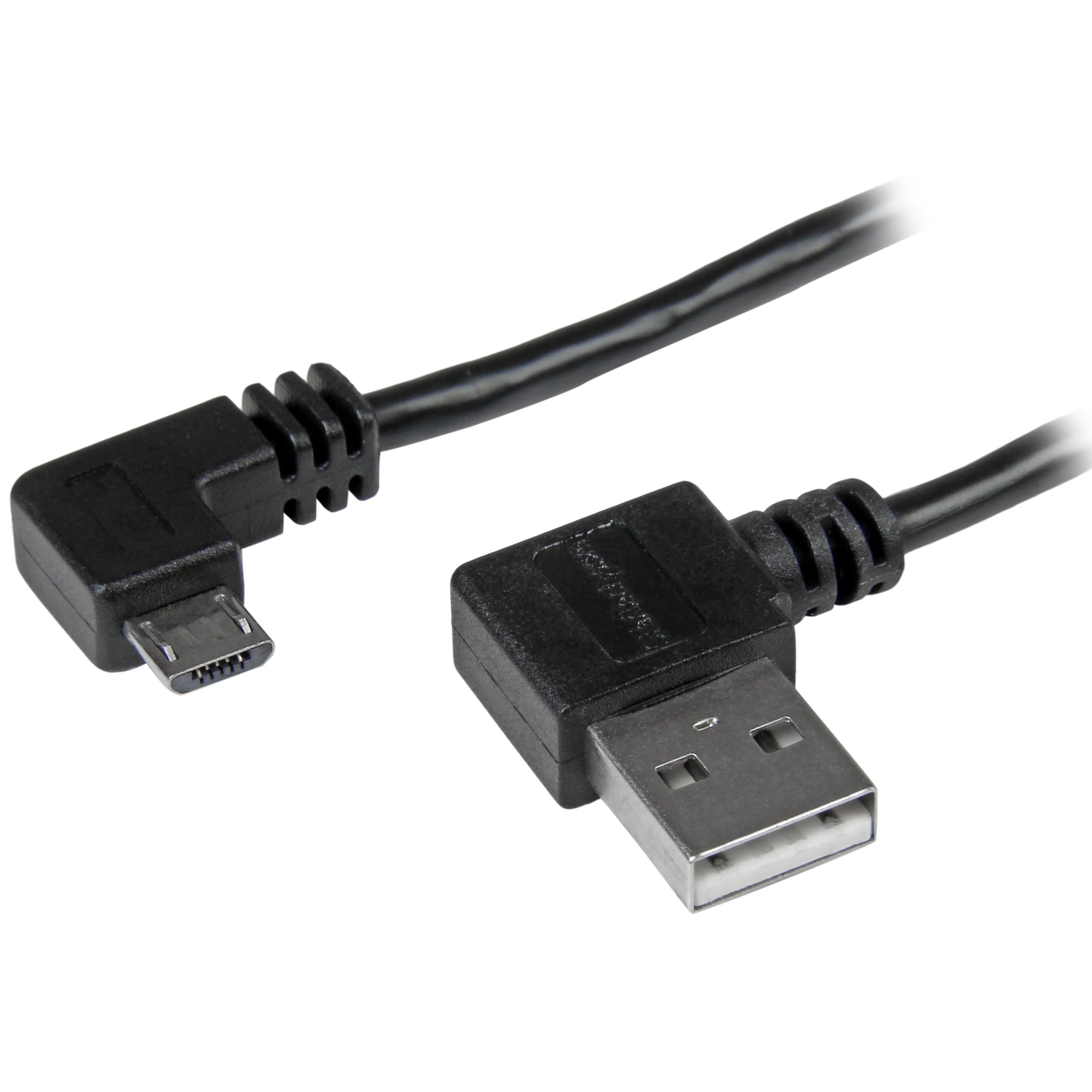 2m 6 ft Micro-USB Cable with Right-Angled Connectors - M/M - USB A to Micro B Cable - 6ft Right Angle Micro USB Cable (USB2AUB2RA2M),Black