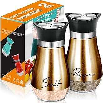 Arrozon Salt and Pepper Shakers Set,4 oz Glass Bottom Salt Pepper Shaker with Stainless Steel Lid for Kitchen Cooking Table, RV, Camp,BBQ Refillable Design (Copper)