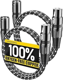 XLR Cables, 3ft 2 Pack Microphone Cable, XLR Male to Female Balanced Microphone Cord 3 pin, 3 Foot Short mic Cord Oxygen-Free Copper (OFC) Nylon Braided