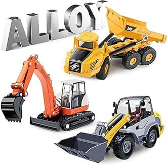 Heavy Duty Construction Site Playset, Metal Dump Truck, Excavator Digger Backhoe, Tractor Bulldozer Diecast Vehicle, Outdoor Sandbox Car Toy, Birthday Gift 3 4 5 Year Old Boy Kid Toddler
