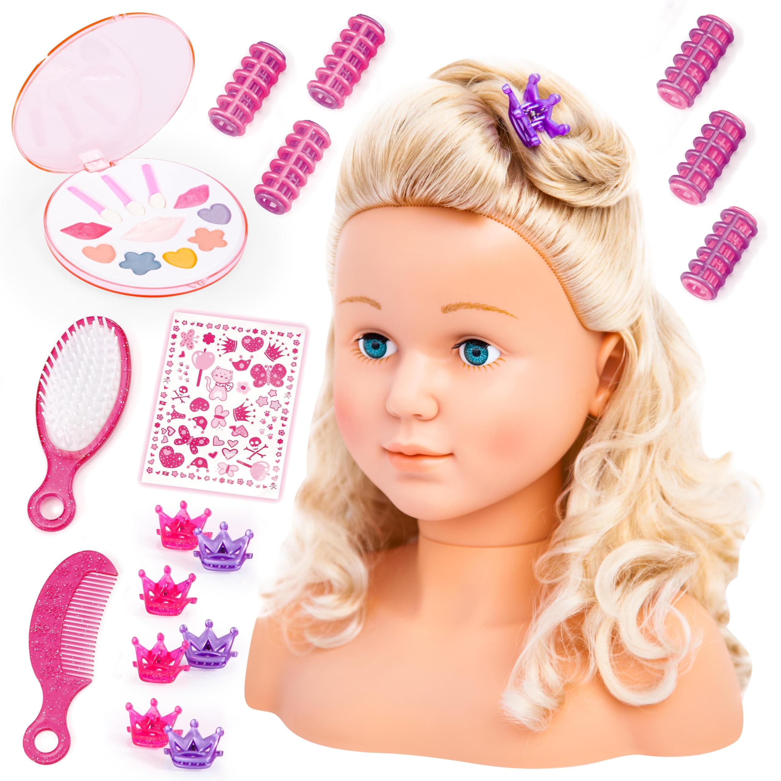 Bayer Design - Super Model Styling Head, Dressing Head with Make-Up and Hair Accessories, 27 cm