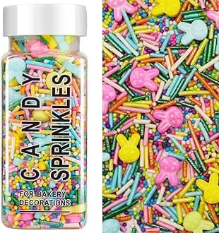 Easter Sprinkles for Cake Decorating, Pastel Spring Sprinkles Mix, Edible Candy Bunny, Jimmies, Nonpareils for Baking, Ice Cream, Cookies, Cupcake Topper