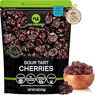 NUT CRAVINGS - Dried Sour Tart Cherries, Lightly Sweetened, Unsulphured (6oz, 1 Pack) Sweet Healthy Snack, Vegan, Kosher, Resealable Bag