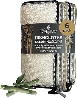 Whiffkitch Dishcloths & Dish Towels for Kitchen - Reusable, Hygienic, Quick Drying, Durable Kitchen Washcloth, Absorbent, Scrub-Non-Scratch, 6x7 Inches Neutral Color, 6 Pack