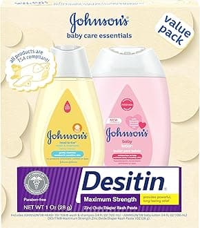 Johnson's Baby Care Essentials Gift Set, Body Lotion, & Zinc Oxide Diaper Rash Paste for Baby's Delicate Skin, Value Pack, Travel-Size, Bath Essentials Must Haves, Baby Gifts, 3 Items