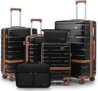 Luggage Sets Lightweight Hard Shell Suitcases with Spinner Wheels for Family Travel - Durable PC+ABS Material Carry On Luggage YKK Zippers (Black, 6 Piece Sets (18/20/24/28/DB/TB))