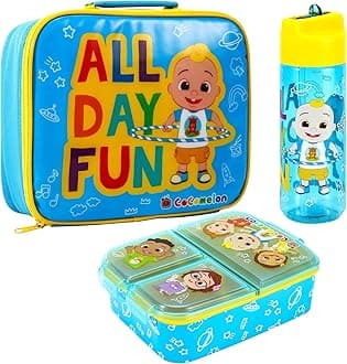 Zawadi Global Cocomelon Kids Childrens Lunch Box Set – Insulated Lunch Bag, Multicompartment Lunch Box & 540ml Water Bottle - School Travel Lunch Food Set, BPA Free