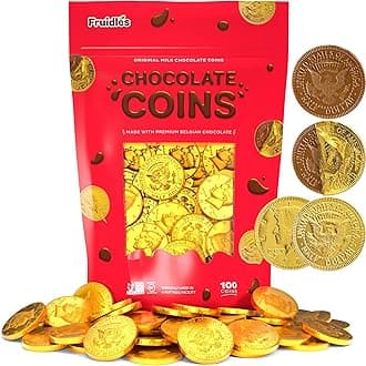 Fruidles Milk Chocolate Coins, Gold Half Dollar Chocolate Coins, Made with Premium Belgian Chocolate, Nut-Free, Non-GMO, Kosher Dairy (100-Pack)