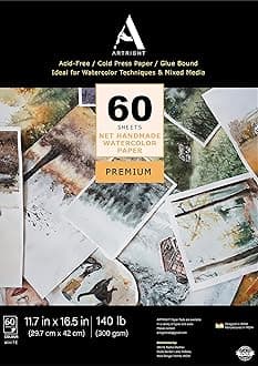 ArtRight Artists' Acrylic Paper (A3 Pack of 60 Sheets, 300 GSM); 300 GSM Handmade Sheets for Gouache & Acrylic Media (Papers for Acrylic & Gouache Media)