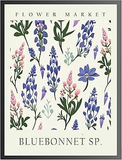 Bluebonnet Sp. Art Print, Flower Market Poster Wall art Decor, Botanical Floral Artwork for Bedroom, Bathroom, Living room Decoration (Bluebonnet Sp., 16x20 inches + (Black Frame))