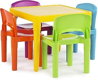 Humble Crew Kids Table and 4 Chair Set, Yellow Table with Chairs - Sturdy Tod...