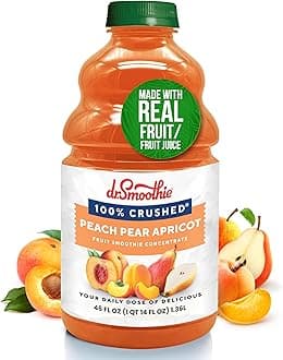 Dr. Smoothie 100% Crushed Peach Pear Apricot – No Added Sugar, Made with Real Fruits/Fruit Juice – Vegan, No Artificial Colors or Flavors – Juicy Sweet Peaches, Tart Apricots & Pears – 46 oz Bottle