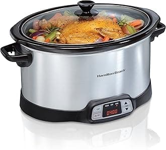 Hamilton Beach 33480 Countdown Slow Cooker, Stoneware, Stainless Steel