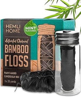 Natural Charcoal Bamboo Dental Floss, 3-Pack - Organic, Eco, Pfas Free - Reusable Natural Floss