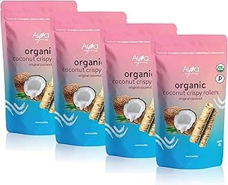 Ava Organics - Coconut Crispy Rollers, Healthy Snack Rolls for Adults and Kids, Kosher, Gluten Free, Certified Paleo - Original Coconut (Pack of 4-2.82 oz bags)