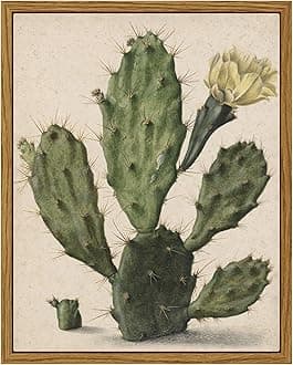 ARPEOTCY Vintage Framed Cactus Wall Art, Botanical Floral Home Farmhouse Country Decor, Canvas Prints Art, Rustic Kitchen Still Life Paintings Retro Decor, 8x10 Inch