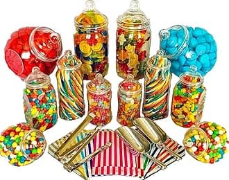 JUMBO 12 Assorted Jars 2 Scoops, 2 Tongs, 100 Bags - Vintage Victorian Pick & Mix Sweet Shop Candy Buffet Kit Party Pack (AQUA)
