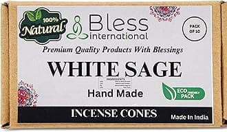 Bless-International White Sage 100%-Natural-Incense-Cones Handmade-Hand-Dipped Organic-Chemicals-Free for-Purification-Relaxation-Positivity-Yoga-Meditation The-Best-scents (10 Count)