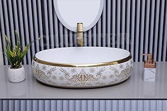 CLUSTER Designer Glossy Ceramic Table Top Wash Basin For Bathroom | Countertop Bathroom Sink For Livingroom, Resturant Decor, Oval Shape (23.6 x 15.7 x 6 inch) (CLTT-238)
