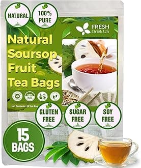 15 Premium Soursop Graviola Fruit Tea Bags, 100% Natural and Pure from Soursop Fruits, Handmade, Made With Natural Materials-Corn Fiber Tea Bag, Sugar/Caffeine/Gluten Free, Hoja Guanabana Tea