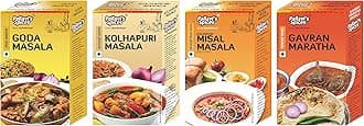 Pallavi's Spice Authentic Indian Spices Goda Masala, Kolhapuri Masala, Kolhapuri Misal Masala and Gavran Maratha Masala, 100 Grams of Each Spice (Combo of 4)
