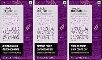 Dark Chocolate - Almond Raisin | Pack Of 3 X 80 Gram | No Added Sugar | Sweetened Only With Dates | 47% Cocoa, 38% Dates, 15% Almond And Raisins | No Artificial Flavours | Bean To Bar
