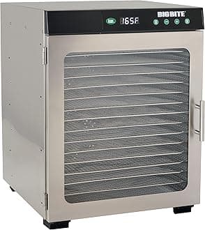 LEM Products BigBite 16-Tray Stainless Steel Dehydrator, Food Dehydrator for Beef Jerky, Meat, Vegetables, and Fruits, Includes Dryer Machine and 16 Trays, Silver
