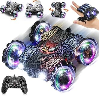 Hand Controlled Remote Control Car, 2.4Ghz Gesture Sensing RC Stunt Car with Wholebody Light & Headlight, Rechargeable 360° Rotating Double Sided RC Cars Black Spider Toys for Boys 4-6 5-7 8-12