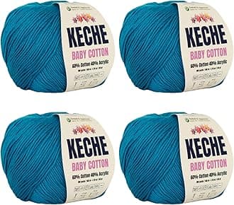Keche Cotton Yarn, 60% Cotton 40% Acrylic Yarn, Soft Cotton Yarn for Crochet and Knitting, Amigurumi Yarn 4 Skeins/Balls [1.76 Oz (50g) / 180 Yrds (165m)] x 4 - Blue