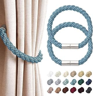 NICEEC 2 Pack Strong Magnetic Curtain Tiebacks Decorative Rope Holdbacks Convenient Ties Backs for Thin or Thick Window Draperies No Tools Required (Teal)