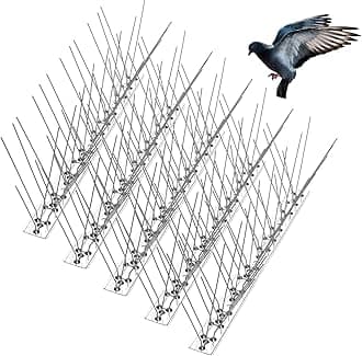 Bird Spikes for Pigeons Small Birds Cat, 15 Feet Bird Spikes Stainless Steel Bird Deterrent Spikes 14 Strips