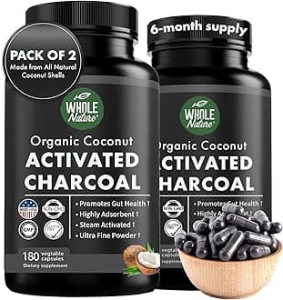 Coconut Activated Charcoal Capsules, 180 Charcoal Capsules, Teeth Whitening, Helps Constipation, Bloating, Stomach Gas, Heartburn, Pure Coconut Derived Supplement (2)
