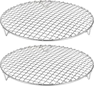 HARFINGTON 2pcs Round Cooking Rack 10.2-inch 201 Stainless Steel Cross Wire Barbecue Grill Net with 20mm Legs for Cooking Baking Steaming BBQ
