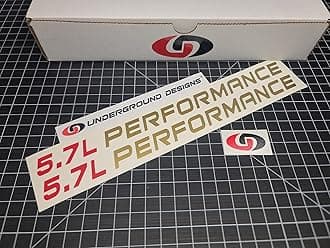 5.7L Performance Decals (2-Pack) Hemi V8 Hood Fender Racing Stickers Fits 2005+ Challenger Charger Ram Durango R/T 300C (Metallic Gold & Red, 3/4" H x 11.5" L)